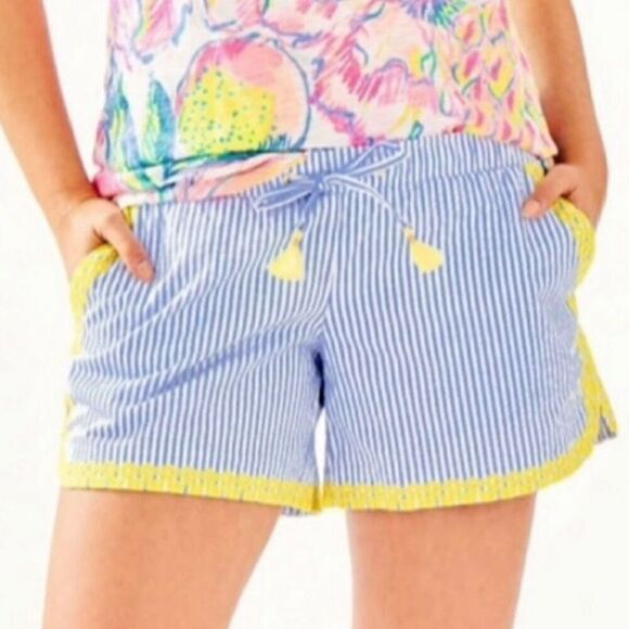 Lilly Pulitzer Katia Embroidered Short size Small Blue Peri Swizzle Stripe
